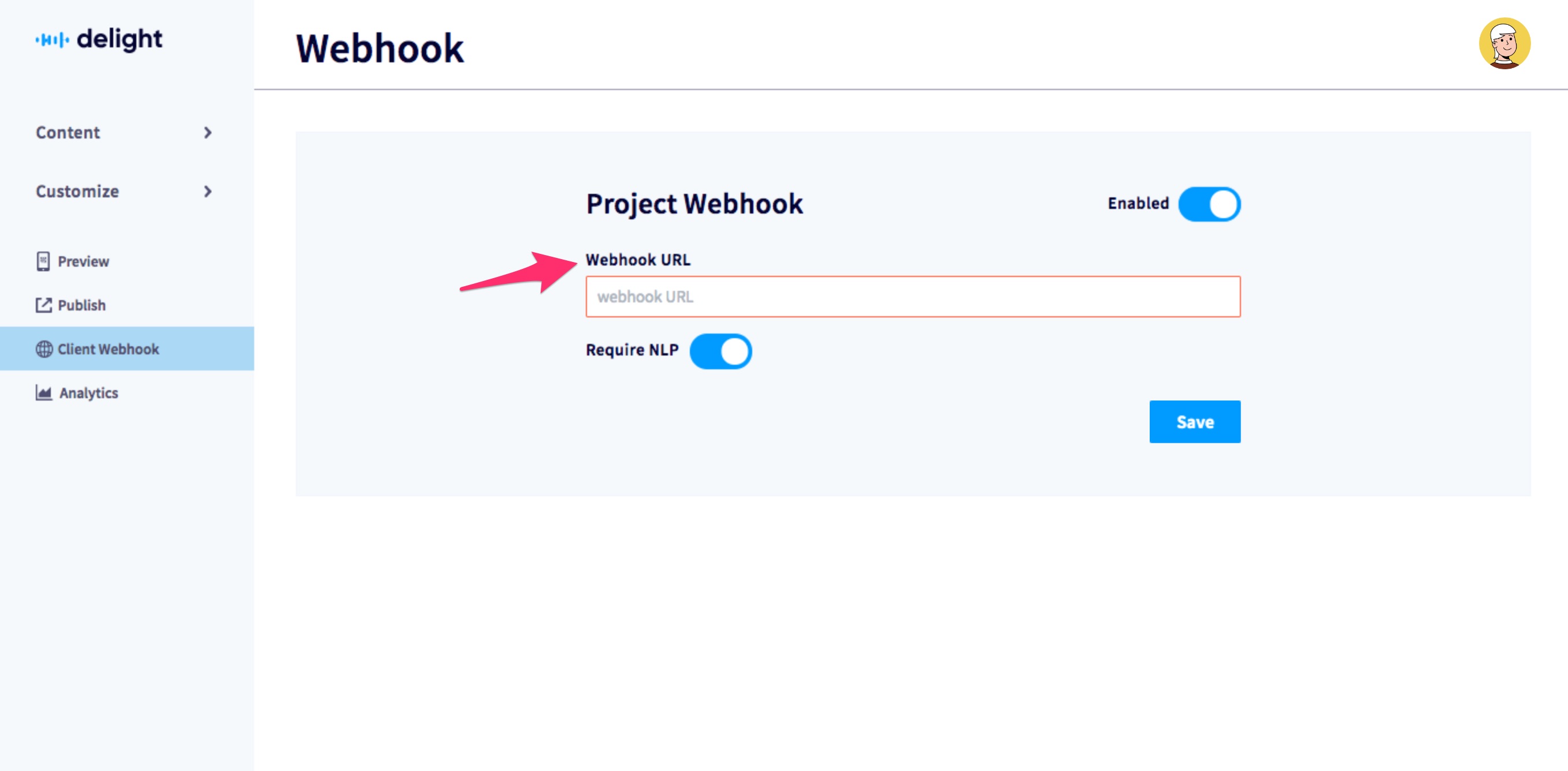 Webhook settings page screenshot